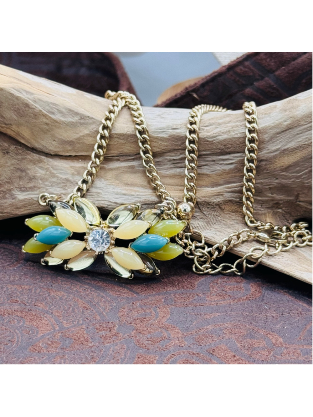 08-Gold Tone Multicolor Floral Statement Necklace